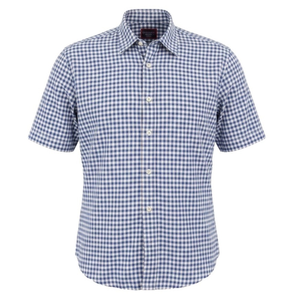 UNTUCKit Robibero Shirt Mens 2XL Blue Check Linen Short Sleeve Wrinkle Resistant